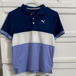 Puma Kids Blue, White, and Lavender Polo Shirt with White Logo